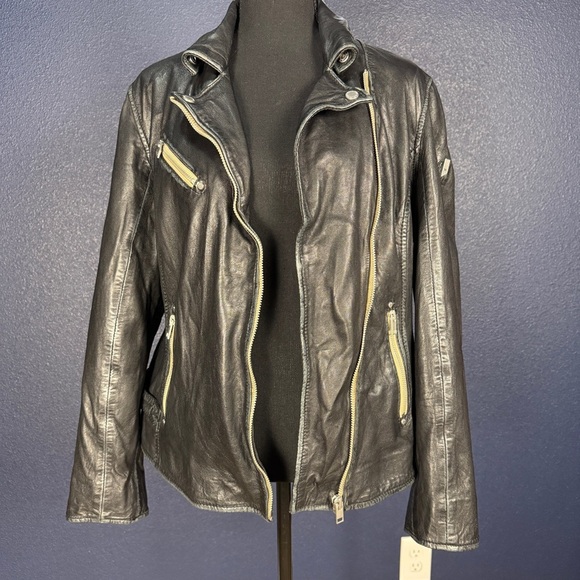 NWT Mauritius Distressed Black Leather Sofia Motorcycle Jacket, Size 14 - Picture 2 of 16